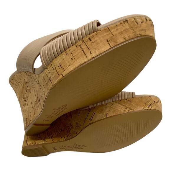 New Charles David Tan Linger Cork Wedge Heeled Sandals 7.5 - Picture 7 of 8